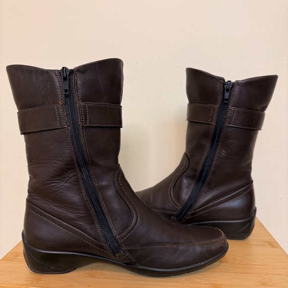 ECCO Brown Leather Mid-Calf Boots - Picture 3 of 10